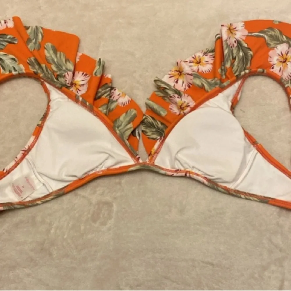 Xhilaration Orange Floral Ruffle Bikini Top